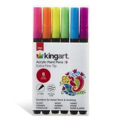 KINGART PRO Extra Fine Neon Paint Pens 0.7mm Tip Quick-Dry Acrylic Set of 6