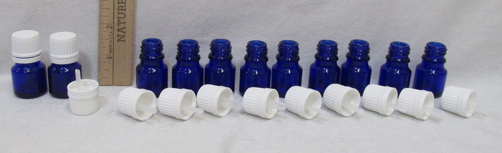 9 Cobalt Blue Glass Bottles Euro Drip Dropper Perfume Scent Oils Homeopathic
