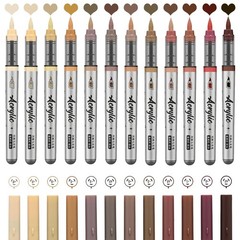 Brown Acrylic Paint Pens,12 Color Paint Pens Markers,Brush Tip Paint Pens for Ro