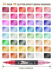 48 Colors Glitter Markers Pens Dual Tip 24 Pack Glitter Brush Markers Glitter…