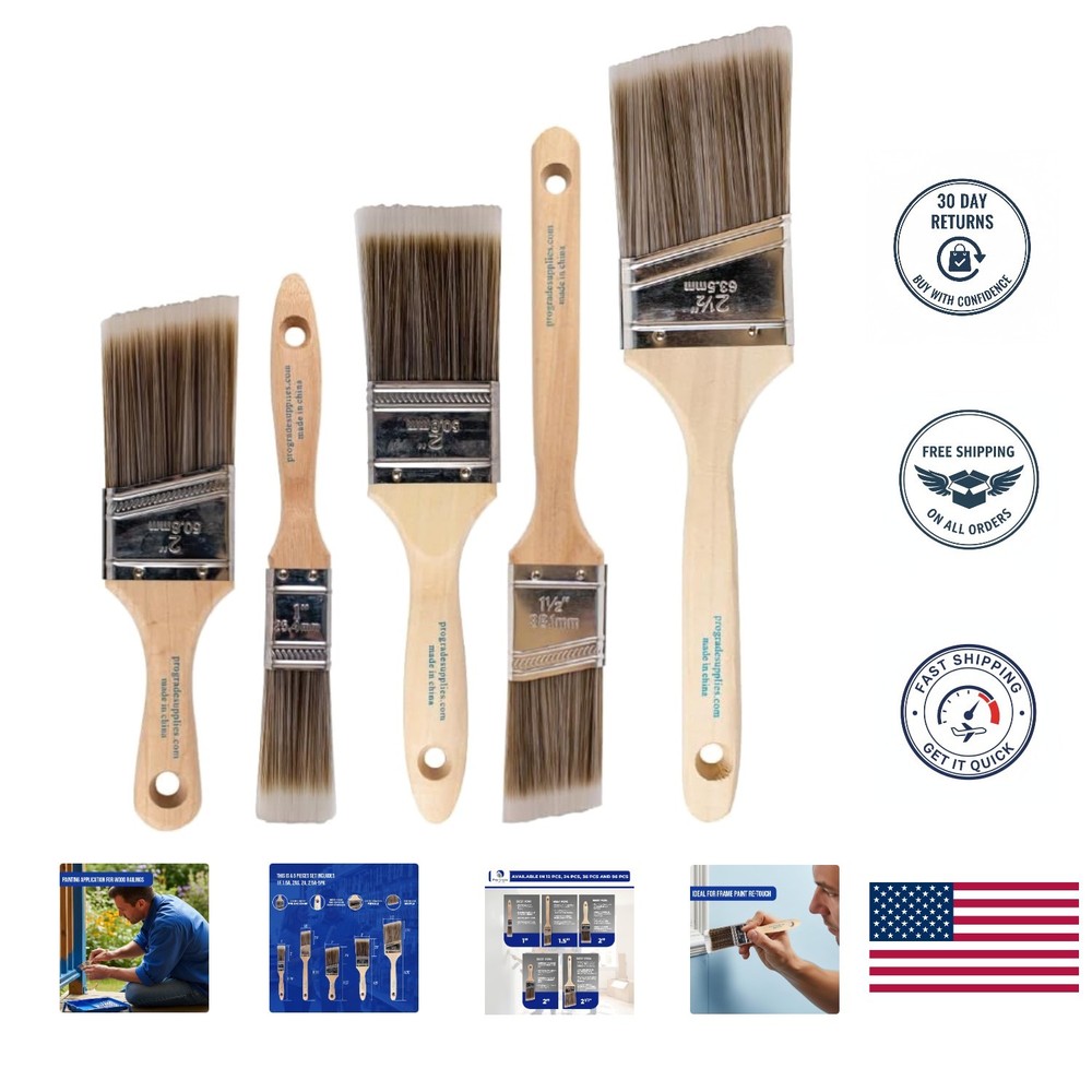Multicolor 5-Piece Paint Brush Set – Flat & Angle Brushes for Polished Finishes