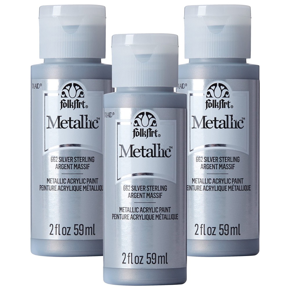 Metallic Acrylic Paint, Silver Sterling (Pack of 3) 2 Oz, 662A- (Pack of 3)