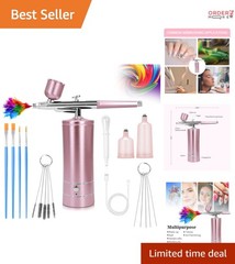 Airbrush Kit Wireless Air Compressor Nail Art Makeup Spray Gun Pink