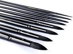 Sturdy 8-Pc Artist Paint Brush Set – Goat Hair with Metallic Champagne Handles
