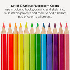 12 Neon Colored Pencils Set Pre Sharpened Fluorescent Drawing Art Supplies