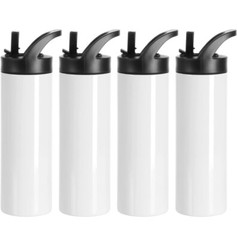 Double Wall Stainless Steel Sublimation Skinny Tumbler(4) 20oz, White, Sippy Lid