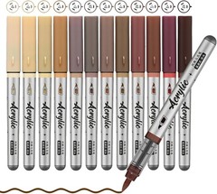 Brown Acrylic Paint Pens,12 Color Paint Pens Markers,Brush Tip Paint Pens for Ro
