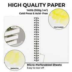 Funto Watercolor Pad 10×7, 3-Pack, 90 Sheets, 140 lb/300 GSM, Double-Sided, C…