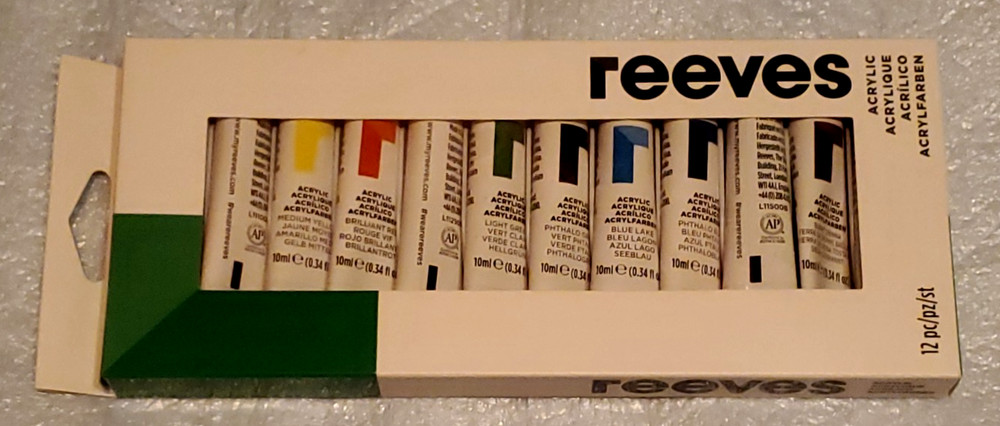 Reeves Paint Tube Set 10ml ACRYLIC Highly Pigmented Water Base 12 Vibrant Colors