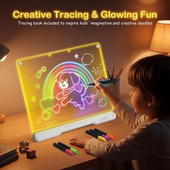 Rechargeable LED Drawing Board Glow Doodle Pad Kids Dry Erase Toy Birthday Gift