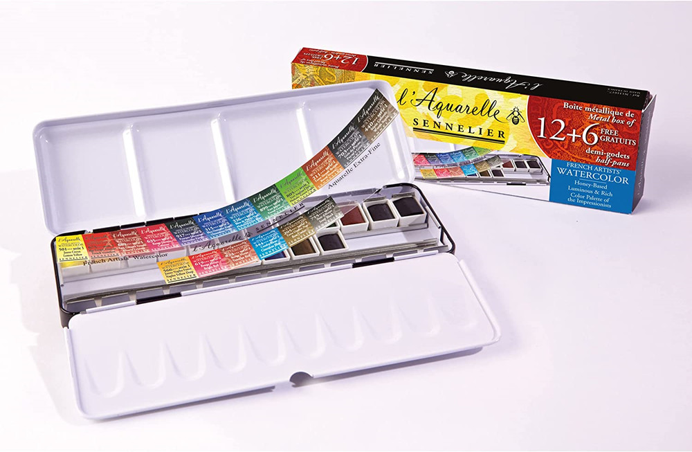 Sennelier French Artists Watercolor Metal Tin Set, 1 Count Pack of 1, Multicolor