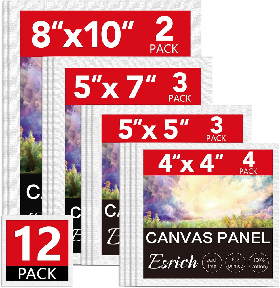 ESRICH Canvas Boards for Painting 12 Pack Art Supplies Paint Canvas 4×4, 5×5, 5x