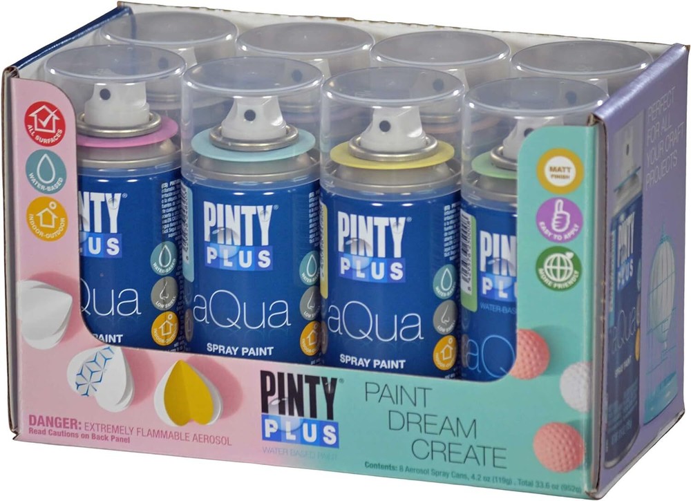Pintyplus Aqua Spray Paint – Art Set of 8 Water Based 4.2oz Mini Spray Paint