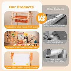 Adjustable Kids Art Easel with Paper Roll & Magnetic Whiteboard, Hippo