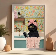 Black Cat Adult Paint by Number,Funny Bathing Cat Adults’ Paint-by-Number Kits,D