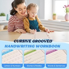 3 Pack Magic Grooved Cursive Handwriting Workbook,Reusable Cursive Tracing Bo…
