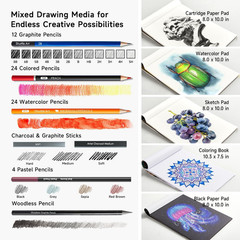 124 PCS Drawing Kit, Professional Drawing Supplies with Sketch, Charcoal, Colore