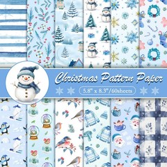 Konsait 60 Sheets Christmas Scrapbook Paper, Double 5.8 x 8.3 inches, Blue