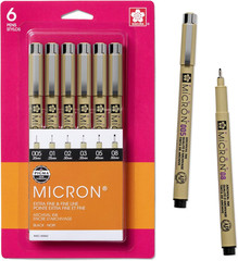 PLUMAS PIGMA MICRON TINTA NEGRA DE ARCHIVO PARA ESCRIBIR DIBUJAR 6 PAQUETES