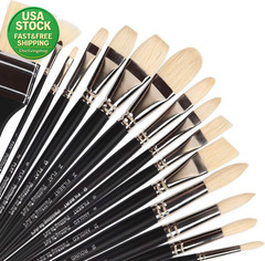 Oil Paint Brush Set 15PCS Natural Hog Bristle Long Handle