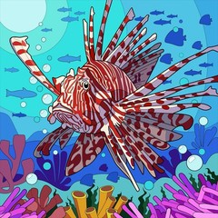 Lion fish posters Paint by Numbers Kit Underwater Scene Stylized Artistic Design