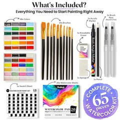 Watercolor Paint Set – 48 Semi-Moist Colors with Brushes, Pad & Supplies