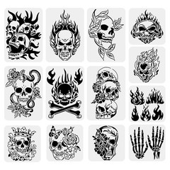 BENECREAT 13PCS Skull Pattern Drawing 11.7×8.25 inch, Halloween-Skull