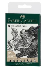 Faber Castell Pitt Artist Pens, Black India Ink, 8 Piece Set