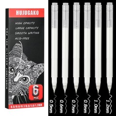 6 PCS White Gel Pens Acrylic Large Capacity Highlighter Ink Black Paper Drawing