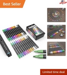 24-Piece Metallic Acrylic Paint Markers Set – Extra Fine & Medium Tips