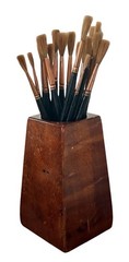 Vintage (1960’s) Custom Hand-Carved Mahogany Wood Paint Brush Holder, 6.25” H