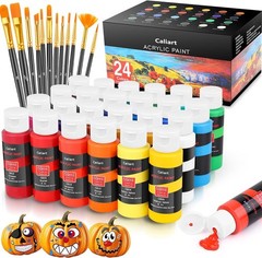 Caliart 24 Colors Acrylic Paint Set with 12 Brushes, Art Craft Paints Gifts