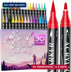30 Colors Dual Tip Acrylic Paint Markers,Fine Tip and Brush Tip Permanent Acryli