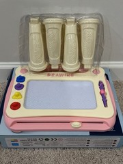 Kids Magnetic Erasable Drawing Board Doodle Pad w/ Stylus & Stamp Shapes Pink