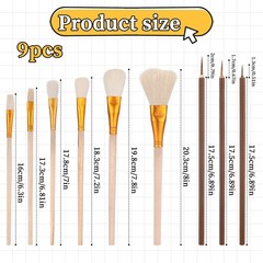 9 Pack Pottery Glaze Brushes Ceramic Brush Set, small to medium, Brown
