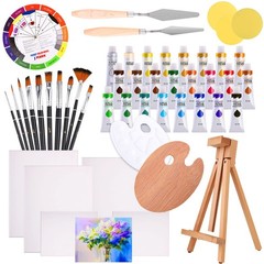 48pc Deluxe Painting Kits for Adults – Includes Adjustable Wood Easel, Thick …