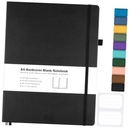 Blank Notebook, Hardcover Sketch Book, 8.5″ x 11″ Large Blank Journal, A4 Black