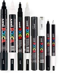 Black White Fine Medium Pens 8 Set PC-5M PC-3M PC-1M PC-1MR for Art Drawing