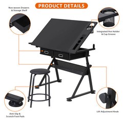 Drawing Table Adjustable Art Crafts w/ Stool Drafting Desk Creative Center Black