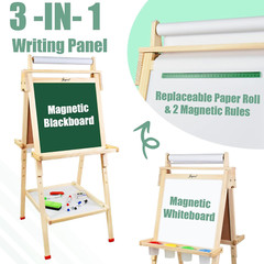 Art Easel for Kids with Double-Sided Magnetic, Wooden Standing Kids Easel with D