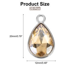 20PCS 12x20mm Alloy Glass Crystal Teardrop Charm Champagne