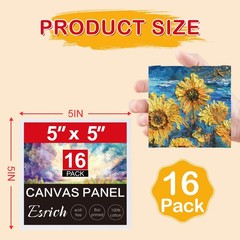 Canvas Boards for Painting, 16 Pack Canvases 5×5 100% Cotton Small Paint Canv…
