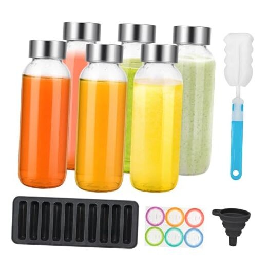 10.5 oz Glass Juice Bottles with Lids – 10.5 Ounces 6-Pack Without Sleeves