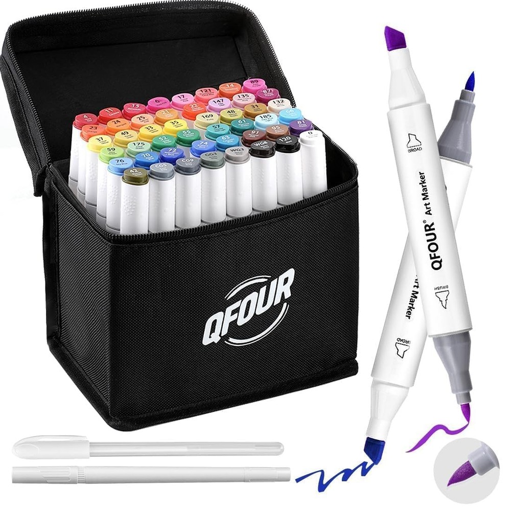 QFOUR Alcohol Markers, 48 Colors Art Marker, Coloring Markers, Brush Chisel