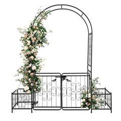 7.2ft Black Iron Garden Arch with Arched Top and Gate Metal Arbor Trellis