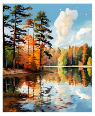 Autumn Forest Paint by Number Kit 16×20 Canvas Fall Trees River Reflection New