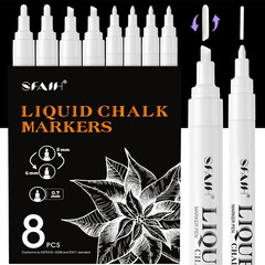 White Liquid Chalk Markers for Blackboard, Glass – [Wet Wipe No Residue] 8 Pack-