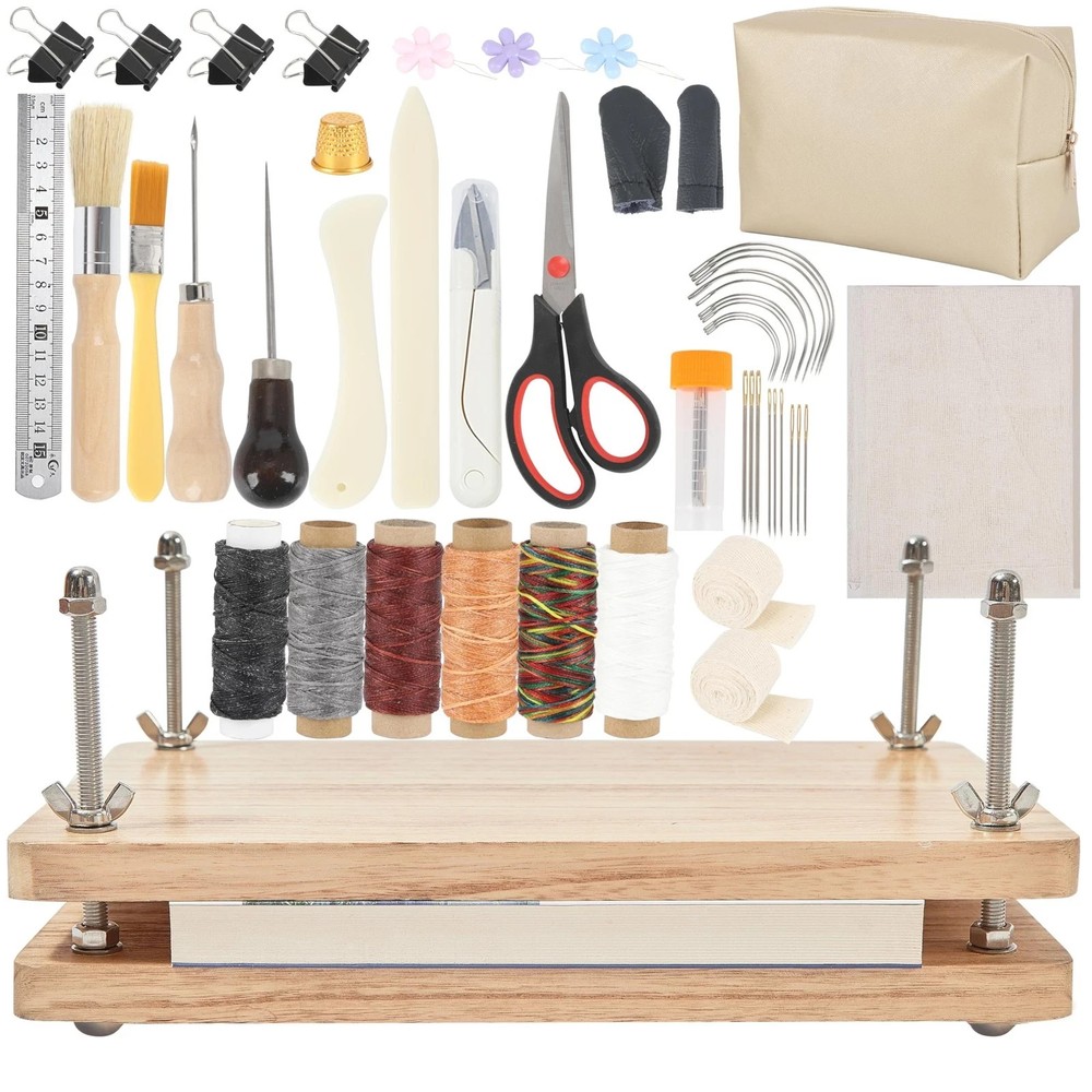 50PCS Wooden Book Press Kit 13×7.9in with Tools for DIY Bookbinding Repair