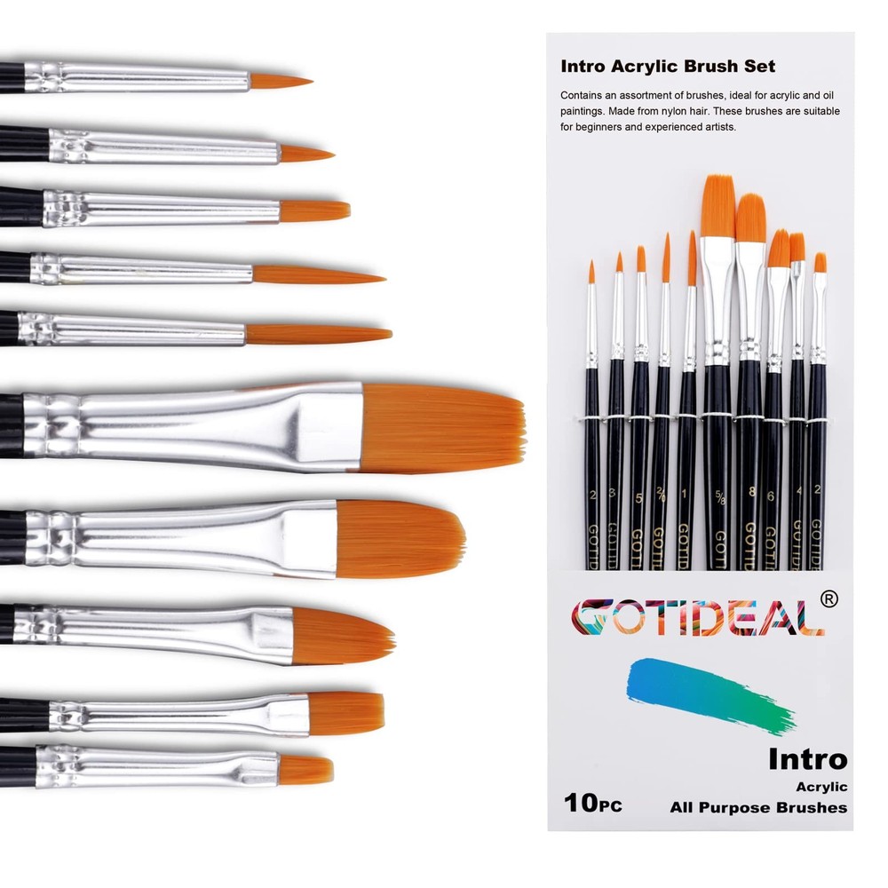 Paint Brush Set, 10 Pcs Round Pointed Tip, Small Nylon Hair Brushes for Acryl…