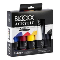 BLOCKX Primary Acrylic Artist Pigment Paint Starter set 5 x 120ml Great VALUE